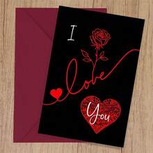 1pc Romantic Red Rose "I Love You" Card With Envelope, Elegant Design Paper Greeting Card With Message Inside, Suitable For Birthday, Anniversary, Valentine's Day Celebration And Party