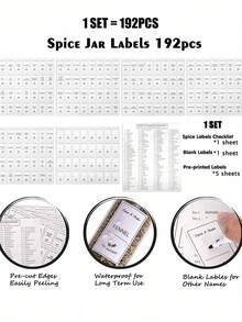 192/576pcs Kitchen Food Label Set Glass Jar Label Spice Bottle Classification Sticker White Label Sticker(192pcs=1set, 576pcs=3sets )