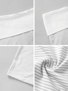 Sunny Girly Spring Women's Back To School Striped Straight-Leg Pants, With A White Ruffled Waist Design, Suitable For Valentine's Day Wear - Light Grey - View 11