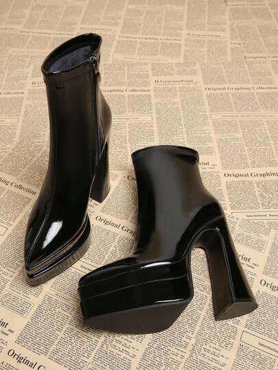 2026 Spring/Autumn New Elegant Black & Burgundy European Style Boots, Thick Heel Super High Heel Pointed Toe Women's Short Boots, Fashion