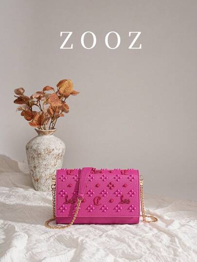 New Solid Color PU Leather Chain Bag, Vintage Rivet Decor Shoulder & Crossbody Bag - Rose Red