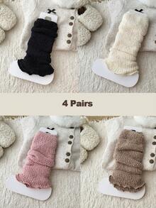 1 Pair/4 Pairs Kids Thick Fleece Leg Warmers, Warm Leg Warmers, Versatile Knee High Leg Warmers For Autumn/Winter - Multicolor - View 19