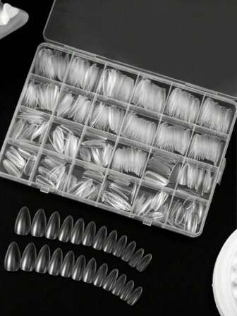 Coffin Fake Nails 504pcs - Long Ballerina Press On Nails Clear Almond Ballet Round Nails Tips For Full Cover Acrylic False Nails Art, Home DIY Nail Salon