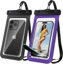 1/2/4 Funda Impermeable Bolsa Seca para Teléfono Compatible con 17 16 15 14 13Pro Plus Negra |     Universal, Hasta 8.3, Crucero, Kayak, Esenciales de Playa, Resistente al Agua IPX8, 1 Paquete - Paquete de 2 unidades A5 negro + morado - Ver 2