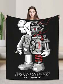 Kawss Kawaii Kaw Blanket Anime Snuggle Blanket - Ultra Soft Flannel Throw, The Perfect Gift For Fans For Christmas & Birthday, For Home Use, Camping And Travel Adventures - 黑色 - 查看 3