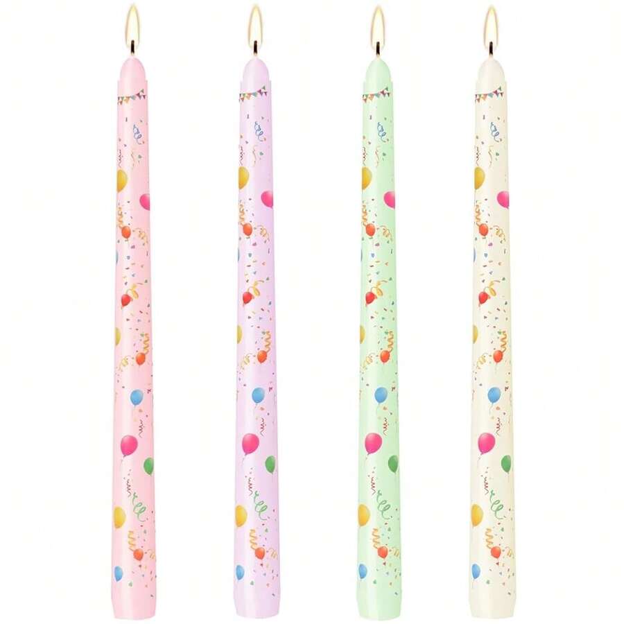 4Pcs 10 Inch Balloons Taper Candles, Printed Candy Colors Dripless Unscented Less Candle Sticks For Holiday Birthday Celebrate Home Party Dining Table Supplies{Inchcolor_nameinch:InchBallooninch,Inchsize_nameinch:Inch10Inch-4Countinch} - Balloon - 查看 1