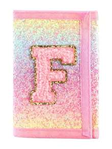 1个粉色字母刺绣钱包，时尚亮片钱包，帆布折叠零钱包，采用耐用涤纶面料，带拉链口袋和魔术贴封口，适合日常使用和节日送礼。 - 彩色 - 查看 13