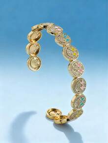 1pc Elegant Charming Affordable Stainless Steel Full Rhinestone Multicolor Lightning Women's Bracelet Couple Bangle Jewelry Suitable For Daily, Party, Shopping, Dating Wear, Can Be Given As Gift - Happy Bracelet - View 2