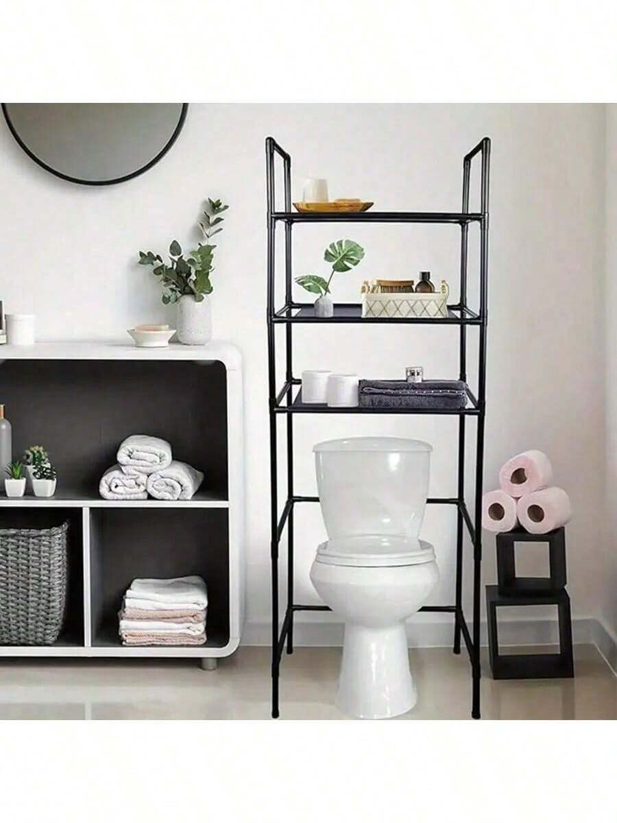 Bathroom And Toilet Storage Rack Without Punching Holes, Toilet Storage Corner Rack, Space Saving Stainless Steel Washing Machine Floor Rack, Suitable For Labor Day, Easter, Halloween, Thanksgiving, Christmas, Holiday Gift Giving, Giving To Family And Friends - 黑色 - 查看 1