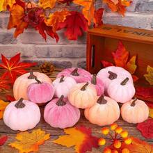 - 12 Calabazas Artificiales, 3 tamaos, Calabazas de Espuma con Terciopelo Falso en Color Naranja, caf y Caqui, pequea decoracin de Cosecha de otoo, Accin de Gracias y Halloween - Rosa, naranja - Ver 7