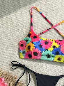 2 件波西米亚豹纹星星印花休闲可爱优雅性感扎染钩针撞色饰边比基尼泳装，海滩度假，春夏 - 彩色 - 查看 4