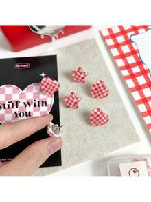 6pcs/Box Retro Plaid Thumbtacks, Transparent Creative Art Pins For Photo Wall, Can Fix Photos And Notes, Fun Home Decor Accessories