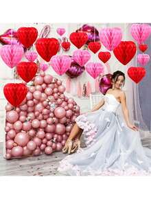 2 Stücke herzförmige Wabenpapierdekoration, Wabenkugeln geeignet für Valentinstag, Fotoprops, Hochzeitsdekoration, Jahrestag, Geburtstagsparty - Verschiedenfarbig - Übersicht 10