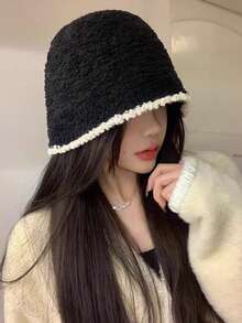 Sombrero de cubo de mujer de punto y felpa, cálido y a prueba de viento para otoño e invierno, sombrero de viaje versátil. Atuendo de clima frío para mujer - B - Ver 3