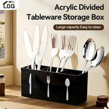 1 قطعة منظم أدوات المائدة من الأكريليك - تخزين مطبخ وطعام متين من البلاستيك للسكاكين والشوك والملاعق - تصميم موفر للمساحة مع مقابض سوداء، مناسب للاستخدام المنزلي أو التجاري، حل تخزين المطبخ | أدوات المطبخ الحديثة | صندوق بلاستيكي متين، صينية أدوات المائدة، صندوق تخزين، منظم ومخزن المطبخ - متعدد الألوان - مشاهدة 7