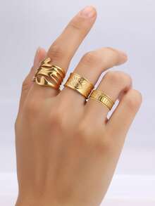 Aomogo Juego de 2 piezas de anillos abiertos de acero inoxidable calados, de moda y sencillos, adecuados para el uso diario - anillo - Ver 7