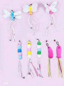 1 Piece Cat Teasing Stick Interactive Toy, Pet Artificial Feather Bell Refill Replacement Catcher Product, Suitable For Cat Exercise And Self-Entertainment, Handheld Teasing Stick,Various Insects Replace The Head - Multicolor - View 15