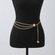 1pc Fashionable Zinc Alloy Lion Detail Round Decor Layered Waist Chain For Women For Daily Decoration