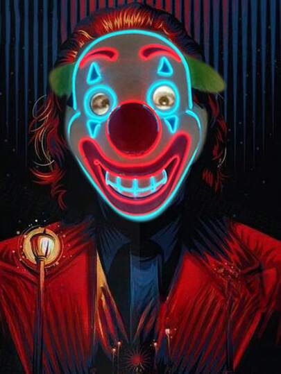 1PC LED Clown Mask, Without Battery, Glowing Neon, Halloween Costume, Party Prop. Perfect For Halloween Parties, Cosplay Events, Nightclub Performances, Adding A Spooky And Eye-Catching Ambiance To Your Look.