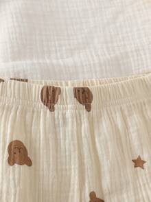 2pcs Newborn Baby Cute Bear Cotton Crepe Collar Long Sleeve Top And Bear Crepe Pants Set - Apricot - View 6