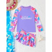 RWX VEST Conjunto Infantil Feminino UV com Blusa e Saia Estampada – Proteção e Estilo para o Verão 2025 I3631 - Roxo - Visão 2