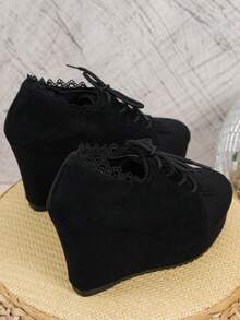 Giày cao gót đế xuồng buộc dây thời trang, đế dày mới, đơn giản, dành cho mùa xuân/thu, ngoài trời, cỡ lớn dành cho nữ - màu đen - Xem 8