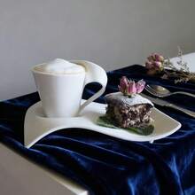 1 Set Asymmetrical Wavy Ceramic Cup & Saucer, Ceramic Tableware, Beautiful Coffee Cup, Unique Personalized Free Style Coffee Cup & Saucer Set, American Afternoon Tea Dessert Cup & Saucer Set, Minimalist High-Quality Practical Gift, Suitable For Restaurant, Living Room, Gift-Giving, Cafe - White - View 1