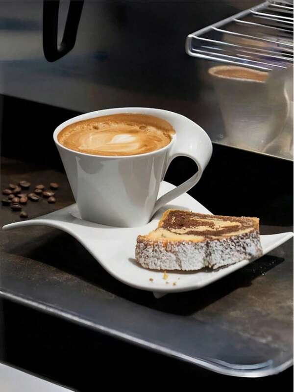 1 Set Wavy Ceramic Cup & Saucer, UniqPersonalizedity Free Style Coffee Cup & Saucer Set, American Afternoon Tea Dessert Cup & Saucer Set, Minimalist High-Quality Practical Gift, Suitable For Restaurant, Living Room, Gift, Cafe