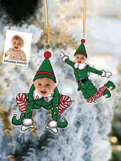 Regalos de Navidad personalizados - Divertida cara de familia personalizada - Adorno de foto de acrílico personalizado