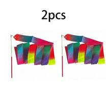 Rhythmic Gymnastics Ribbons, Dance Streamers, Shiny Dance Satin Ribbons With Rotating Baton - Multicolor - View 13