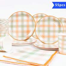 Juego desechable de plato, servilleta y vaso a rayas amarillas y verdes, platos, servilletas y vasos, suministros para fiestas, sirve a 10 invitados, platos de papel desechables, vajilla de fiesta adecuada para cumpleaños, bodas, fiestas, picnics familiares - Multicolor - Ver 1