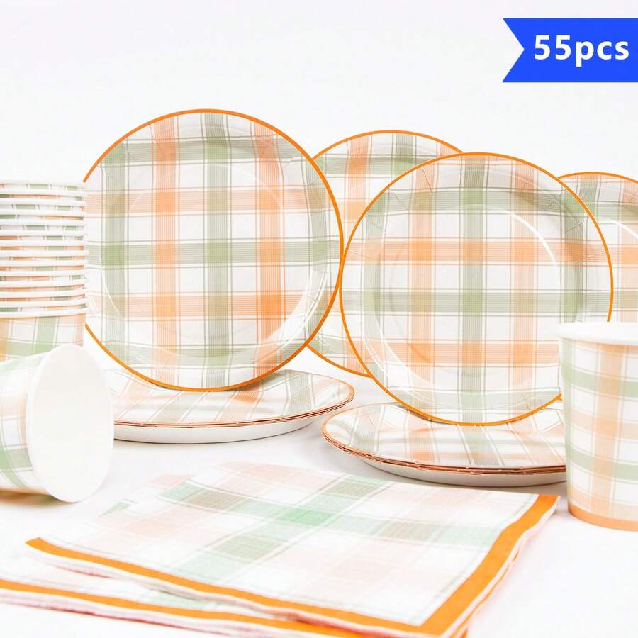Juego desechable de plato, servilleta y vaso a rayas amarillas y verdes, platos, servilletas y vasos, suministros para fiestas, sirve a 10 invitados, platos de papel desechables, vajilla de fiesta adecuada para cumpleaños, bodas, fiestas, picnics familiares - Multicolor - Ver 1