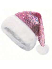 Christmas Sequin Santa Hat - Double Layer Shimmery Polyester Beanie Cap With Plush Trim, Inelastic, Handwash Only, Knitted Craftsmanship, No Feathers, Festive Holiday Headwear For Adults - Multicolor - View 14