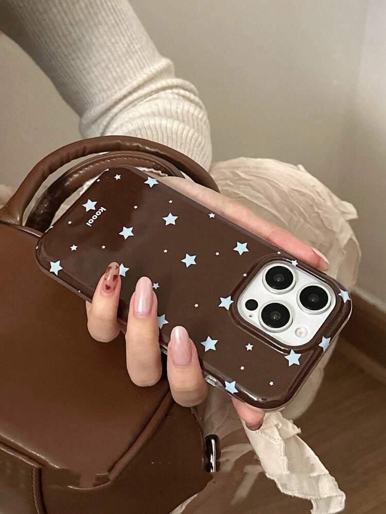 スターヴィンテージブラックブラウンべっ甲柄ホイルテクスチャスマホケース、iPhone 16 Pro Max、Apple 15、14 New、12 Pro、13 Pro Max用ソフトケース、女性用落下防止保護カバー - ブラウン - 見る 3