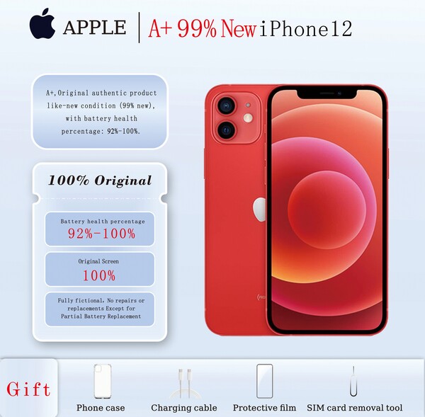  A+، هاتف Apple iPhone 12 مستعمل بسعة 128 جيجابايت، المنتج الأصلي الأصلي بحالة جديدة (99% جديد)؛ هاتف محمول، هاتف، جوالات، ايفون، ايفون، هاتف، هدية غطاء غشاء