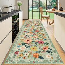 Halloween, Christmas And Thanksgiving Decorative Rug 2 Sizes Available, Kitchen Runner Rug For Hallway, Washable Runner Rug With Non Slip Backing, Soft Boho Spring Floral Carpet For Kitchen, Hallway, Entryway, Laundry, Bedroom, Green - Multicolor - View 5