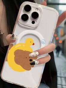 Funda Magnética Transparente para Teléfono con Patrón de Tema de Patito Amarillo y Oso Compatible con  16,  16 Pro,  16 Más,  16 Profesional Max,  15,  15 Más,  15 Pro,  15 Profesional Max,  14,  14 Más,  14 Pro,  14 Profesional Max,  13,  13 Pro,  13 Profesional Max,  12,  12 Pro,  12 Profesional Max, adecuado para las temporadas de primavera, verano, otoño e invierno. Más adecuado para hombres Mujer Halloween Navidad Día de San Valentín Regalo para familiares y amigos, funda de teléfono única con apariencia de alto valor, carga más conveniente. - transparente - Ver 4