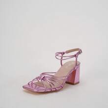 Women's Strappy Sandals Women 2.5-Inch Block Heel Tie Strap Square Toe Casual Comfortable Summer Shoes - 粉色 - 查看 9