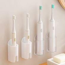 1/2个极简透明底座/白色主体长方形牙刷架，承重力强，壁挂式安装，无需用电，自粘式电动牙刷架，适合圣诞节礼物交换、浴室收纳、秋季焕新、返校必备、浴室收纳好物 - 彩色 - 查看 8