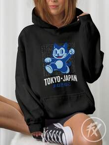 Blusa Moletom Retrô Cat Maneki Neko Gato Sorte Tokyo Japan CANGURU 3176 - Preto - Visão 4