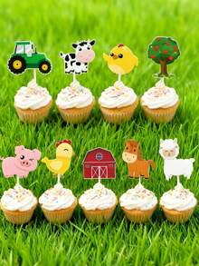 36 piezas - Decoración de cupcakes con animales de granja, decoración temática de fiesta de zoológico, adecuado para decoración de pasteles de granja, decoración de fiesta, regalo, decoración de pasteles, suministros seleccionados para fiesta de granja