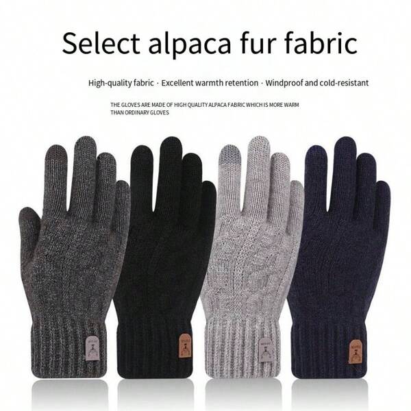 1 Pair Alpaca Warm Touchscreen Gloves, Suitable For Winter Office, Travel, Cycling - Ideal Gift Choice