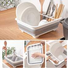 Collapsible Dish Rack For Drying Dishes, Space-Saving And Foldable Design With Versatile Removable Components, Dinnerware Storage Organizer For Small Kitchen Spaces - Xám - Xem 3