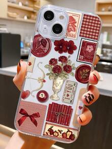 1个红色拼贴图案透明TPU全包防震防指纹手机壳，兼容三星Galaxy/ 17/17 Pro/17 Pro Max、16/16 Pro/16 Plus、15/15 Pro Max/15 Pro、11/12/13/14 Pro Max、11 Pro/11 Pro Max、12 Pro/12 Pro Max、13 Pro/13 Pro Max、14 Pro/14 Pro Max，软壳材质，时尚创意 - 彩色 - 查看 2