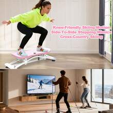 Sliding Ski Simulator With Resistance Bands - Indoor Skiing Fitness Equipment For Home Gym, With Resistance Bands & Non-Slip Base, Full-Body Cardio Training Machine For Core, Leg & Arm Workout - Pink - View 2