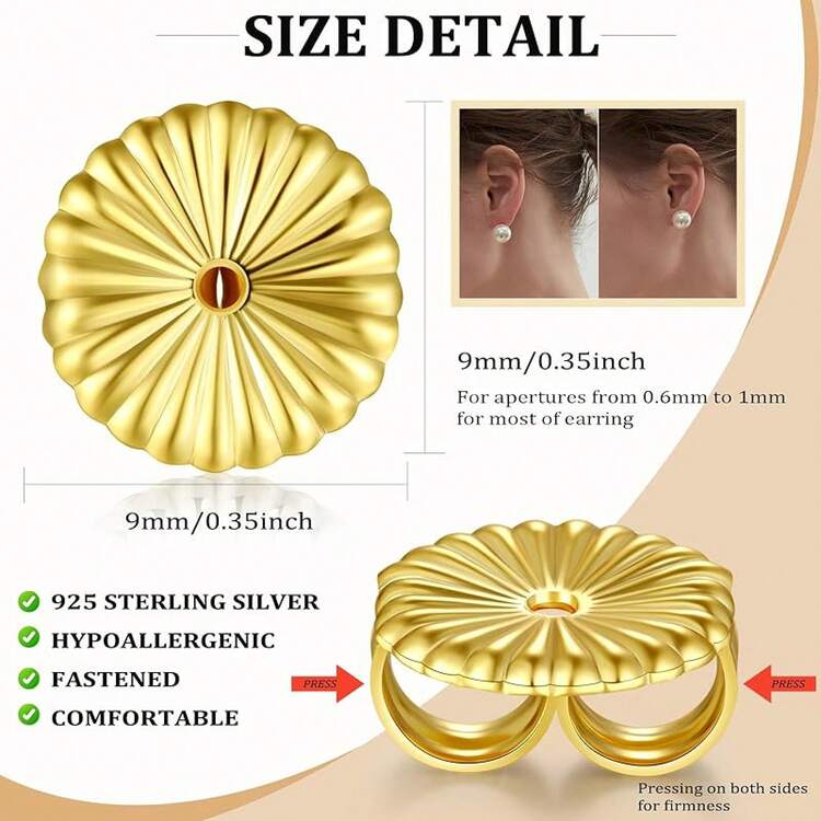 Earring Backs - Locking Safety Lifter Secure Hypoallergenic Silver Magic Earring Backs Replacement For Stud - C: Flower Earring Back-gold Tone - View 6