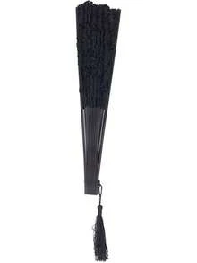 Abanico Plegable de Encaje con Huesos de bambú, Estilo Vintage, Portátil y Liviano, para Decoración de Ropa de Alto Rendimiento - Negro - Ver 4