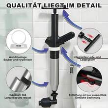 Rohrreinigungspumpe Abflussreiniger Pumpe Rohrreiniger Druckluft Abflusspumpe (Toiletten Pömpel Verstopft Abfluss Pumpe Toilet Plunger Pressure), mit Luftdruckanzeige Waschbecken Bodenablauf Toiletten Rohrverstopfung - Schwarz - Übersicht 5