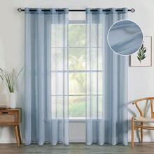CurtainsMIULEE 2 paneles de cortinas semitransparentes de color azul polvoriento de 84 pulgadas de largo elegantes ojales en la parte superior cortinas de gasa/tratamiento de lino texturizado paraCurtains - AzulOscuro - Ver 1