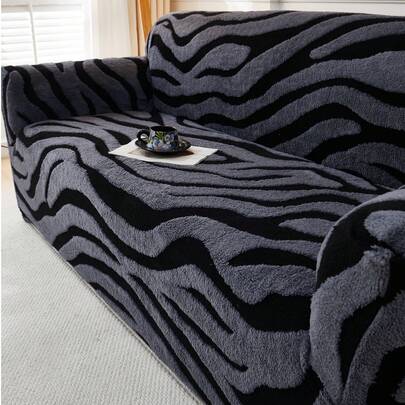 1件装阳离子柔软绒面宠物防抓沙发套，压花提花斑马纹图案，色彩丰富，厚实提花绒面沙发套，适用于1/2/3/4座沙发，秋冬季款